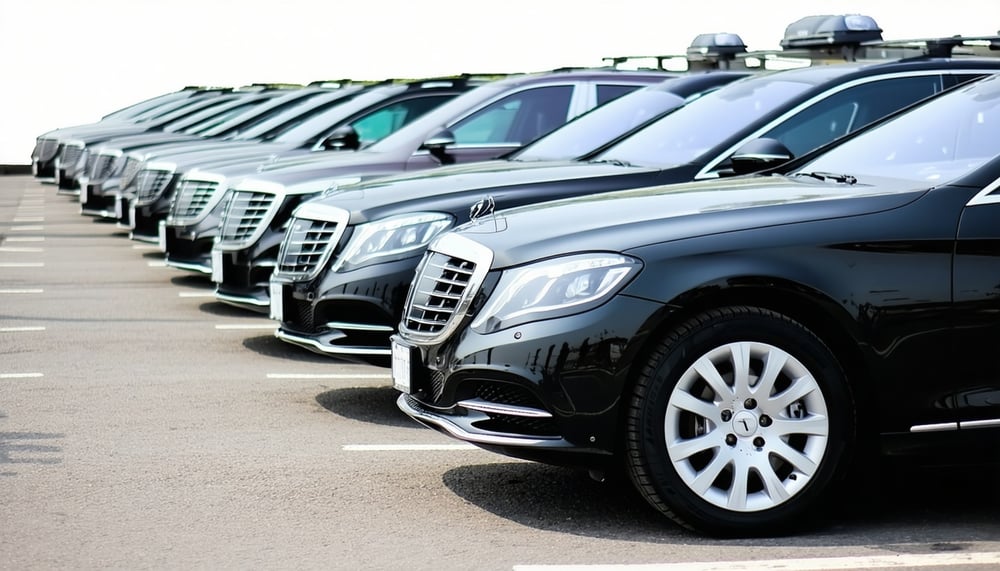 Fleet of sedan cars ready for travel